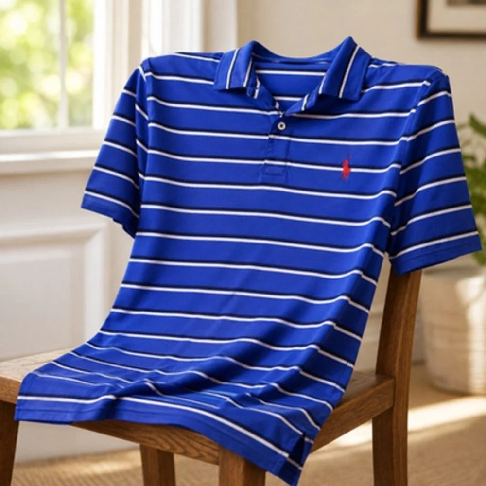 Polo Ralph Lauren Blue Striped Polo Shirt Men's Medium Lightweight